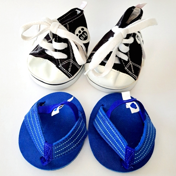 Build A Bear Shoe Bundle Black High Tops Silver Sparkle Mary Janes Flip Flops - Picture 2 of 8